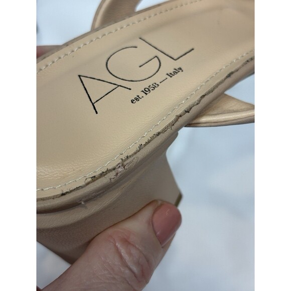 AGL Attilio Giusti Leombruni Strappy Sandals Beige Leather Gold Studs Size 40 - Picture 5 of 12